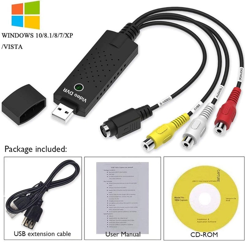 بطاقة التقاط الفيديو USB 2.0 وجهاز صوتي لتحويل أشرطة VHS القديمة وMini DV وHi8 وDVD وVCR إلى رقمي لأجهزة Mac وPC تدعم Windows 2000/10/8/7/Vista/XP/Android - Image 2
