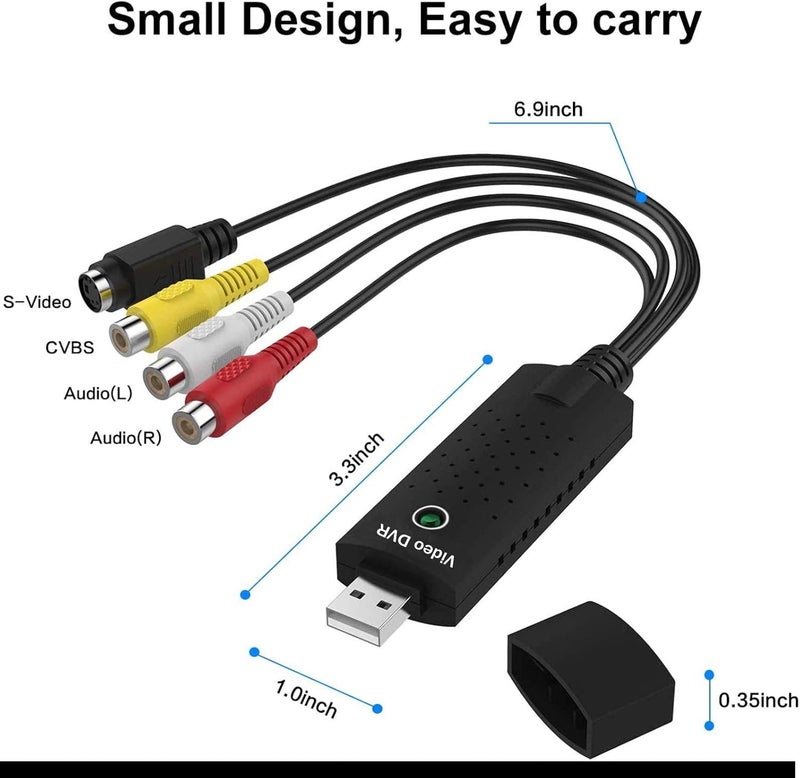 بطاقة التقاط الفيديو USB 2.0 وجهاز صوتي لتحويل أشرطة VHS القديمة وMini DV وHi8 وDVD وVCR إلى رقمي لأجهزة Mac وPC تدعم Windows 2000/10/8/7/Vista/XP/Android - Image 3