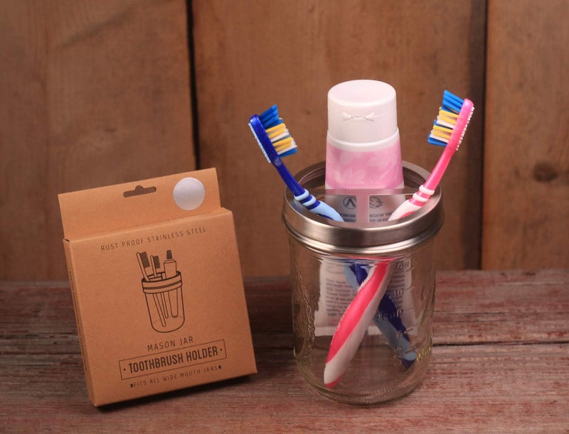 Jarmazing Products Mason Jar Toothbrush Holder - with 16 Ounce Ball Mason Jar â€“ Made from Rust-Proof Stainless Steel - Image 4