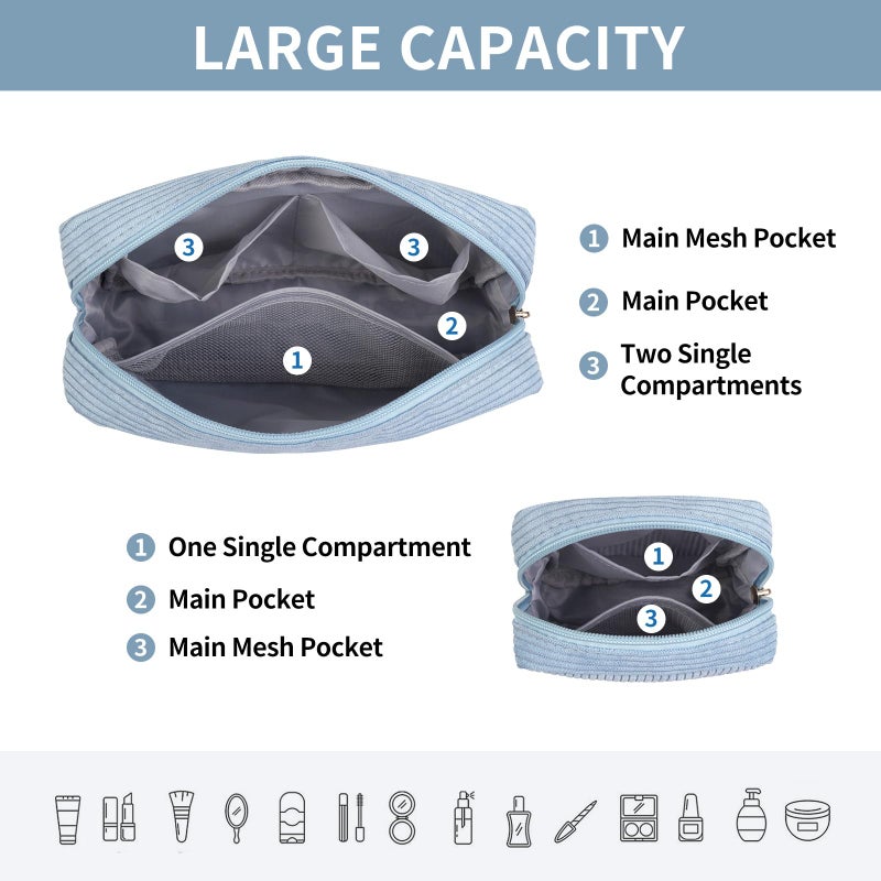MAGEFY Small Makeup Bag Mini Make up Pouch Cute Cosmetic Bag for Women Travel Purse Essentials Bags with Slip-in Pockets (Blue) - Image 3