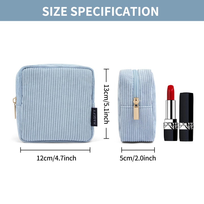 MAGEFY Small Makeup Bag Mini Make up Pouch Cute Cosmetic Bag for Women Travel Purse Essentials Bags with Slip-in Pockets (Blue) - Image 2