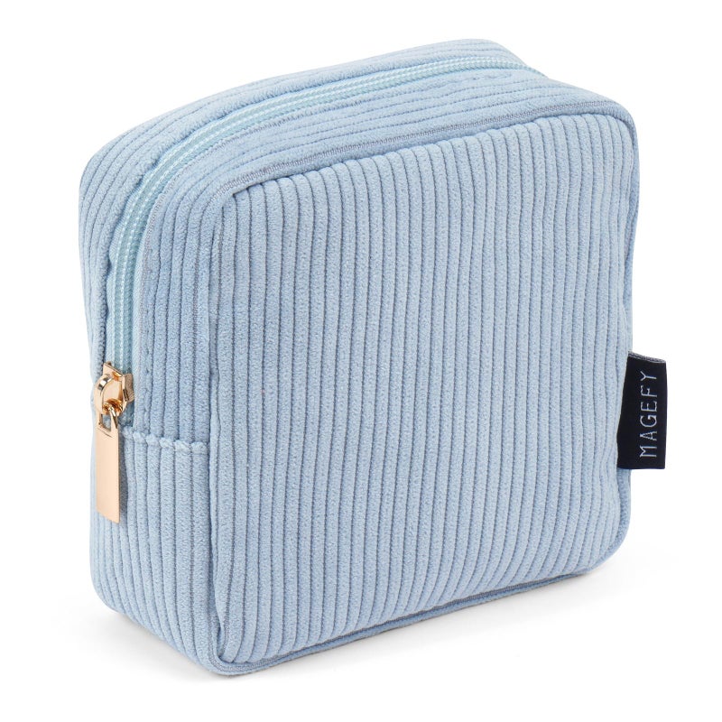 MAGEFY Small Makeup Bag Mini Make up Pouch Cute Cosmetic Bag for Women Travel Purse Essentials Bags with Slip-in Pockets (Blue) - Image 1