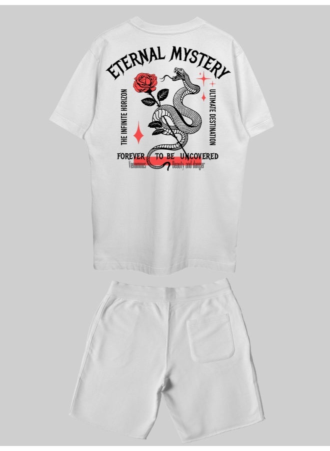THREADCURRY THREADCURRY Eternal Mystery Printed Co-ord Set for Men - Half Sleeve Oversized T-Shirt and Shorts  - Image 2