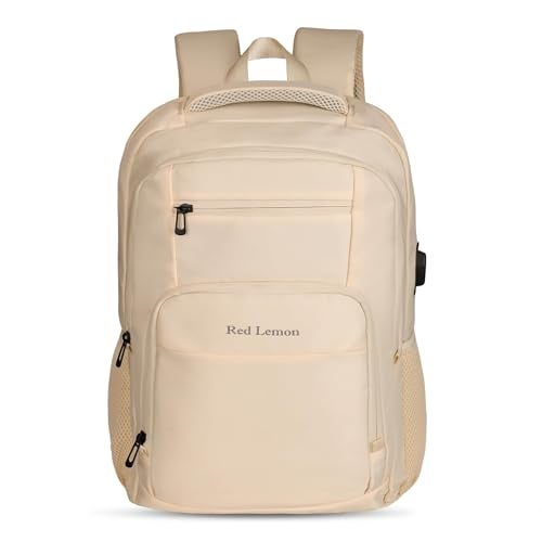 Red Lemon 26L Laptop Backpack for Men & Women | Fits 15.6” Laptop | Water-Resistant Nylon with Rain Cover | Lightweight Large-Capacity Office, College & Travel Backpack with Bottle Pocket - Beige - Image 1