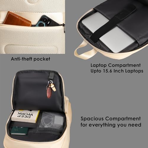 Red Lemon 26L Laptop Backpack for Men & Women | Fits 15.6” Laptop | Water-Resistant Nylon with Rain Cover | Lightweight Large-Capacity Office, College & Travel Backpack with Bottle Pocket - Beige - Image 5