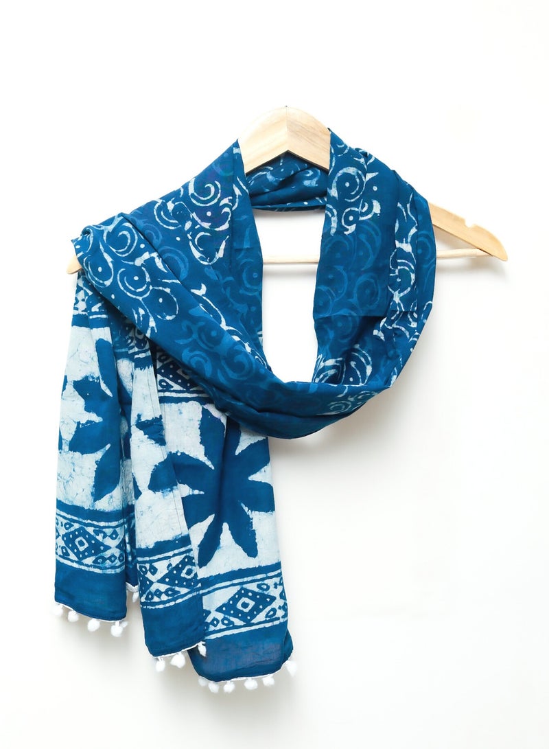 OJARIYA Blooming Blue Hand Block Printed Soft Muslin Cotton Scarf Stole  - Image 1