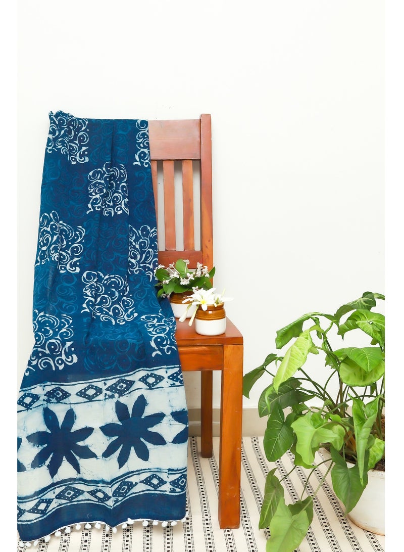 OJARIYA Blooming Blue Hand Block Printed Soft Muslin Cotton Scarf Stole  - Image 3