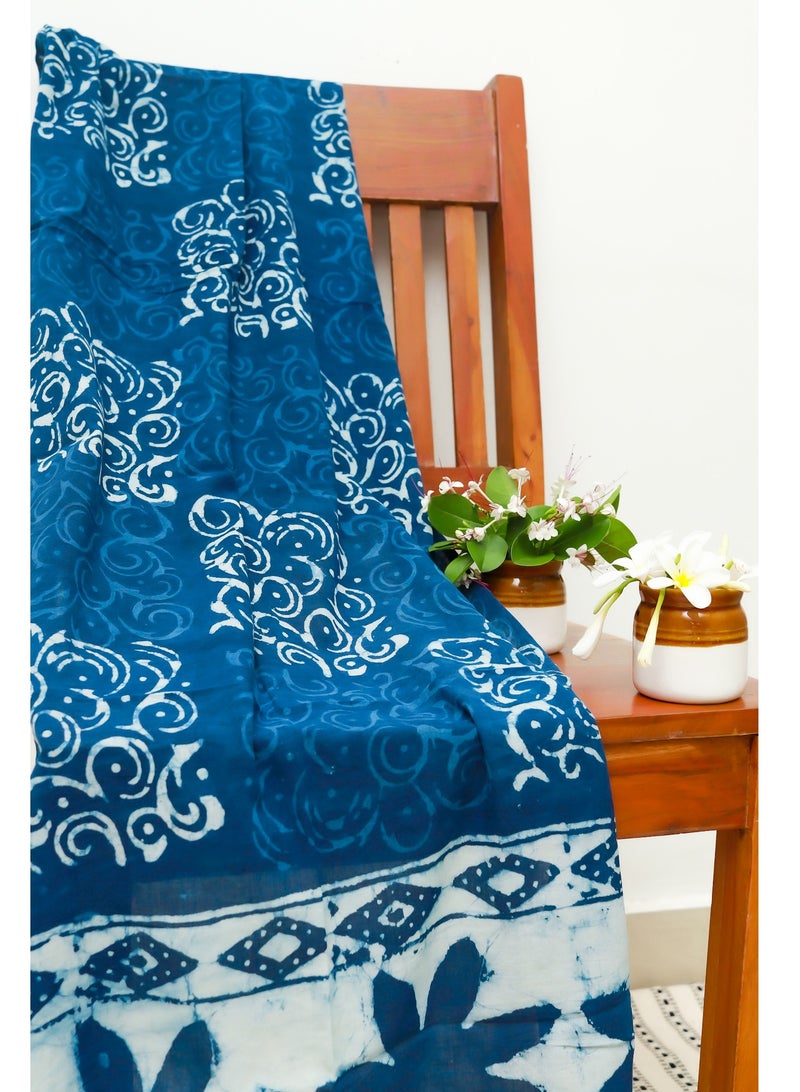 OJARIYA Blooming Blue Hand Block Printed Soft Muslin Cotton Scarf Stole  - Image 2