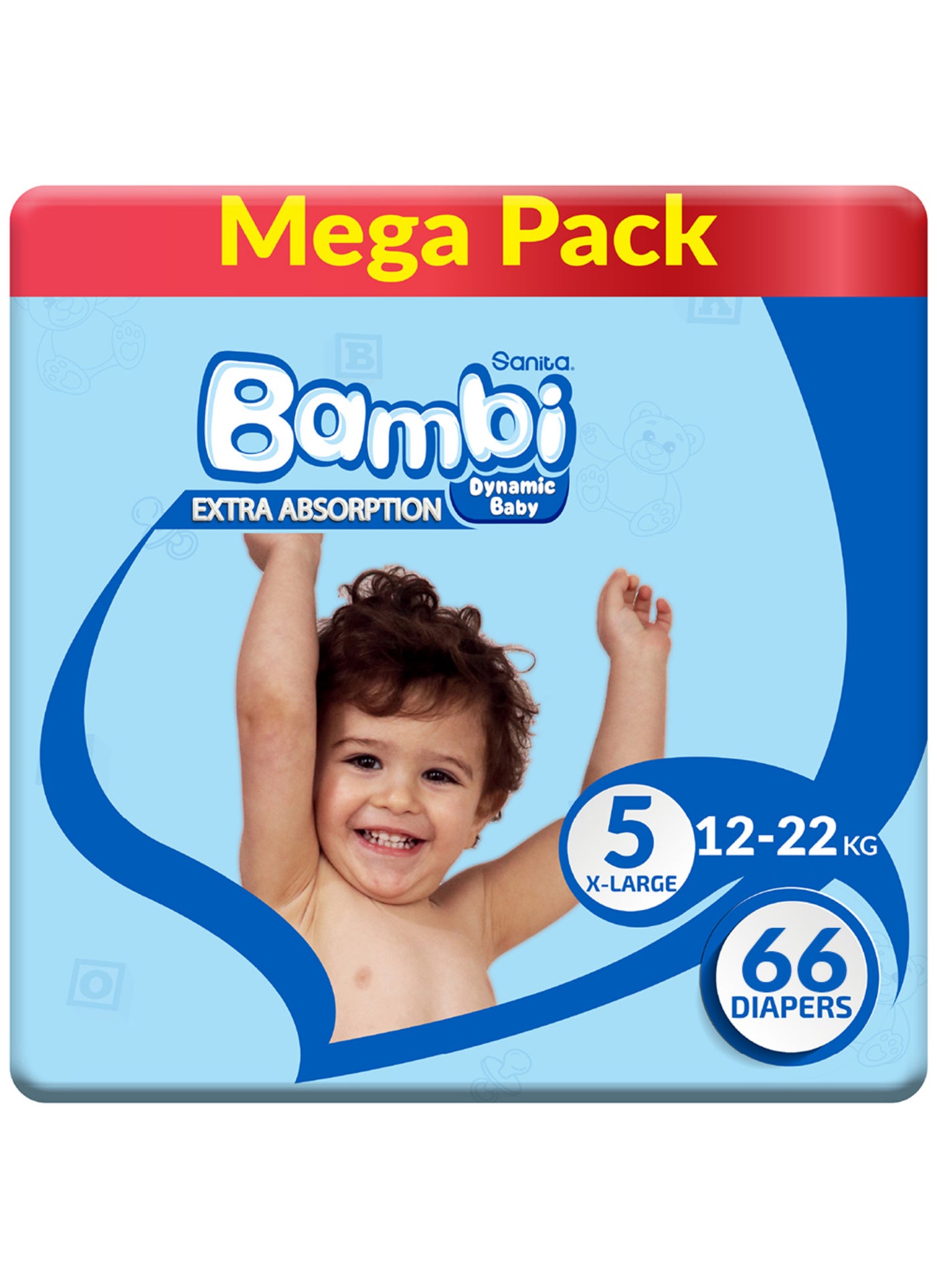 Sanita Bambi Size 5, Xl, 12-22 Kg, Mega Pack, 66 Diapers
