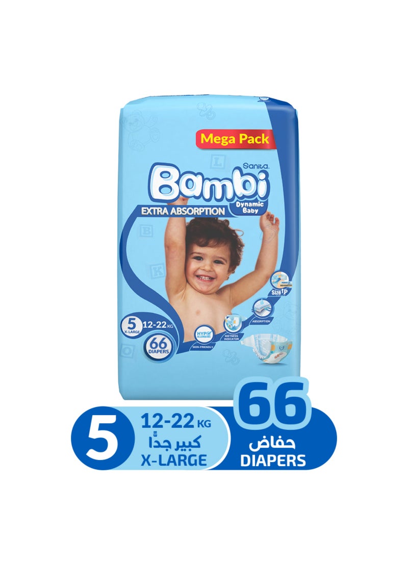 Sanita Bambi Size 5, Xl, 12-22 Kg, Mega Pack, 66 Diapers - Image 2