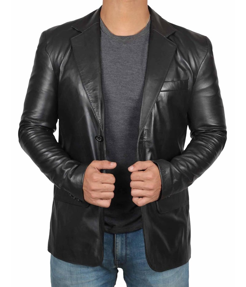 fjackets Lambskin Leather Jacket Men Casual Coat – Notched Collar Classic Style Ultimate Leather blazer black jacket men | [1500566], 2XL - Image 4
