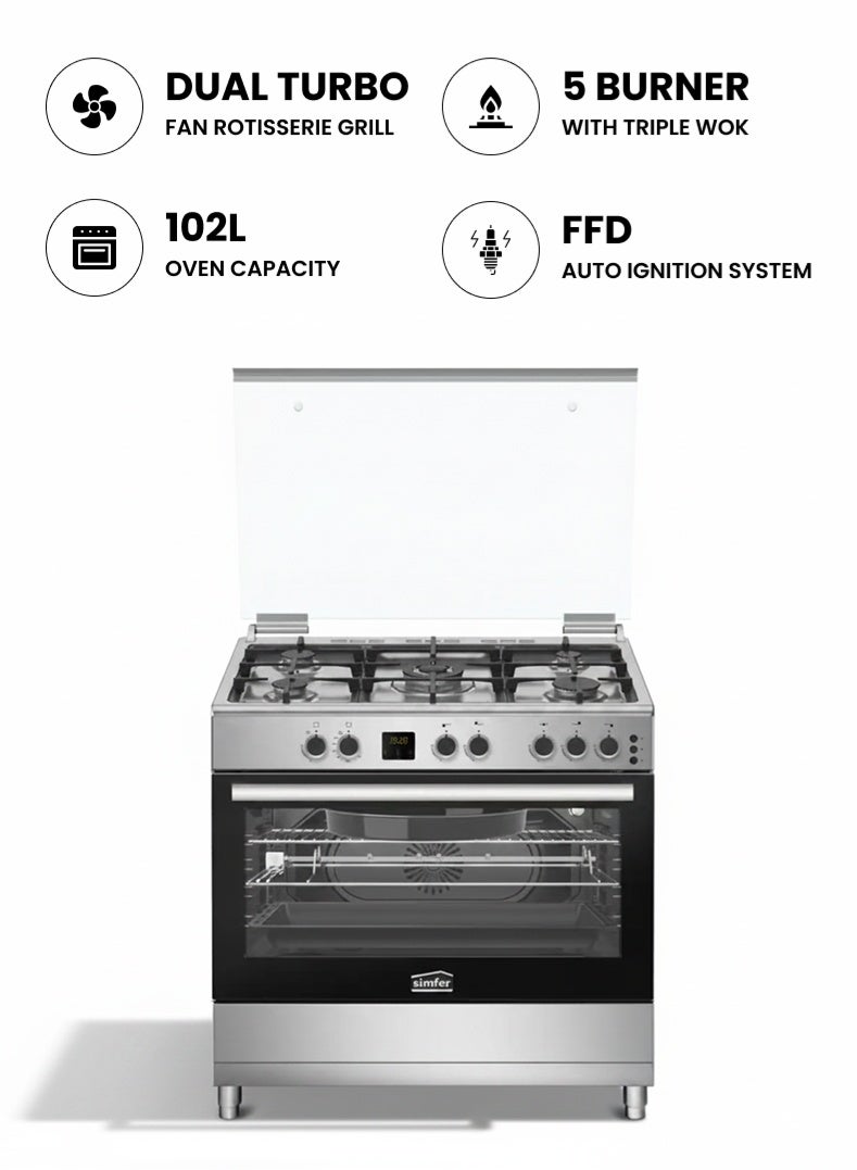 Gas Cooker SMF9069GCH-N Premium 102L 5 Burner
