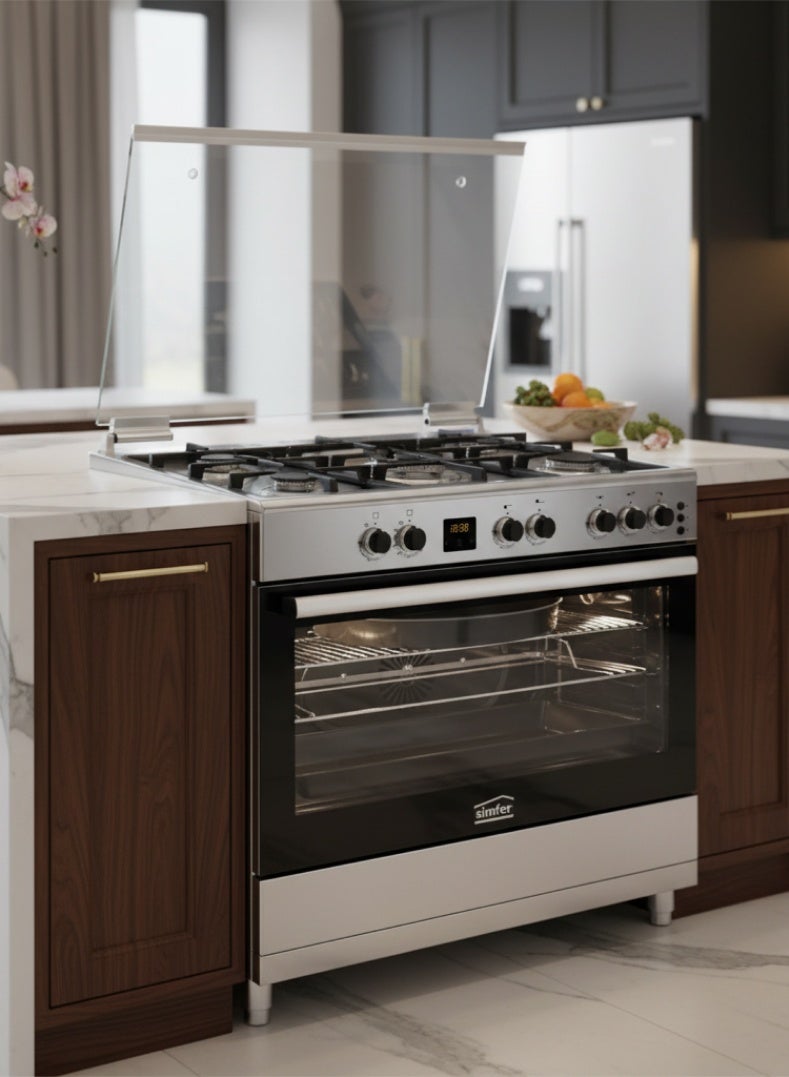 Simfer Gas Cooker 90x60 cm | 102L Oven Capacity | 5 Burner with Triple Wok | Turbo Fan Rotisserie Grill | Digital Timer Auto Ignition FFD | Stainless Steel | Model SMF9069GCH-N Premium - Image 5