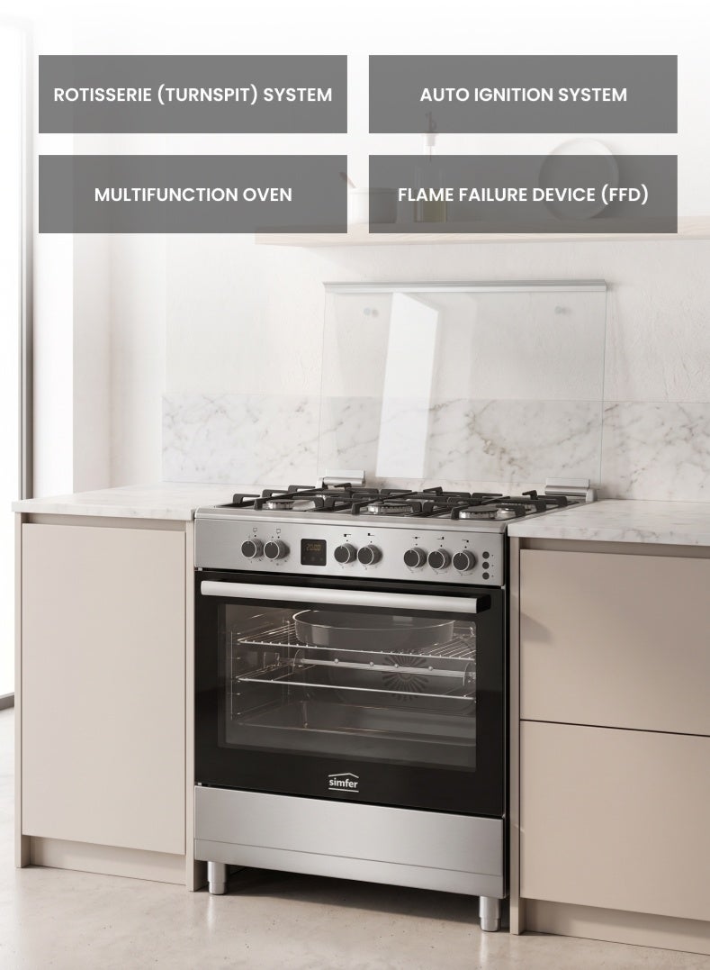Simfer Gas Cooker 90x60 cm | 102L Oven Capacity | 5 Burner with Triple Wok | Turbo Fan Rotisserie Grill | Digital Timer Auto Ignition FFD | Stainless Steel | Model SMF9069GCH-N Premium - Image 4