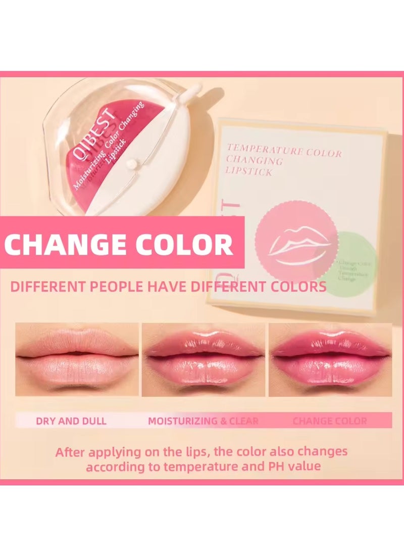 QiBest - Color Changing Lip Shape Lipstick with Beeswax Moisturize Hydrating Glow Lipstick Shimmer Moisturizing Temperature Color Changing Lip Tint Long Lasting Easy to Color Lip Balm 03 - Image 1