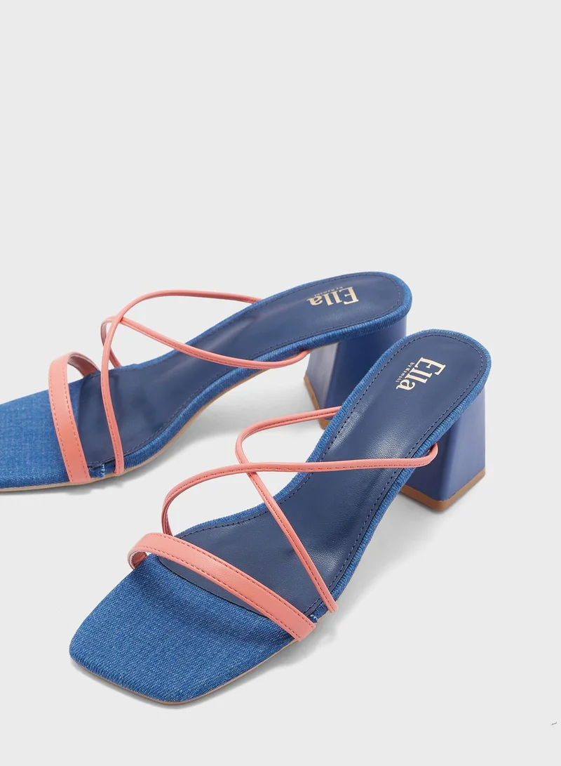 ELLA Denim Colourblock Heeled Mule