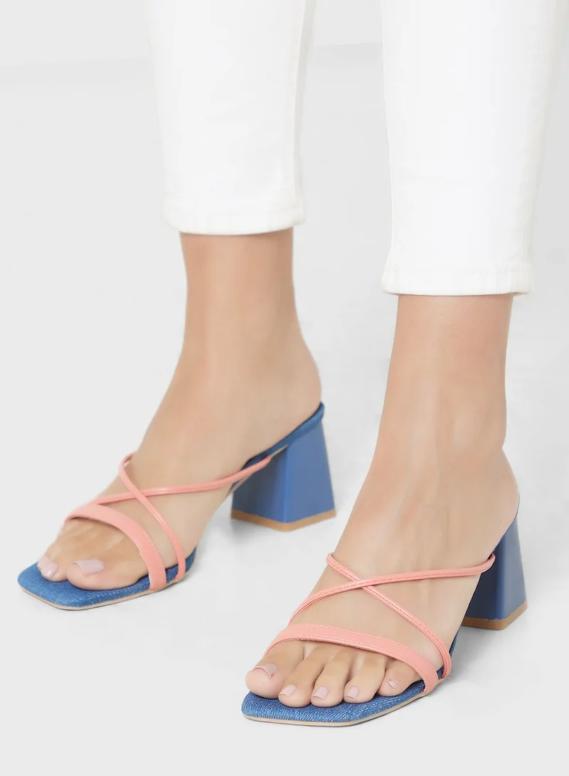 ELLA Denim Colourblock Heeled Mule