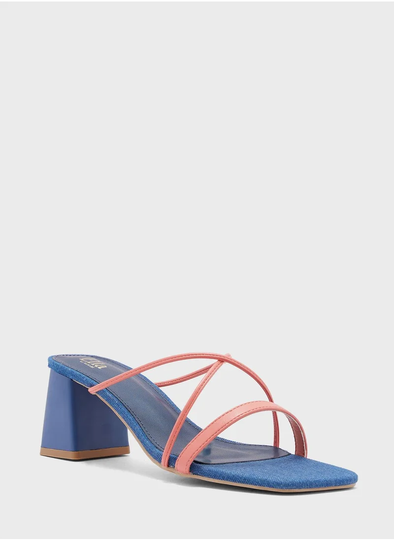 ELLA Denim Colourblock Heeled Mule