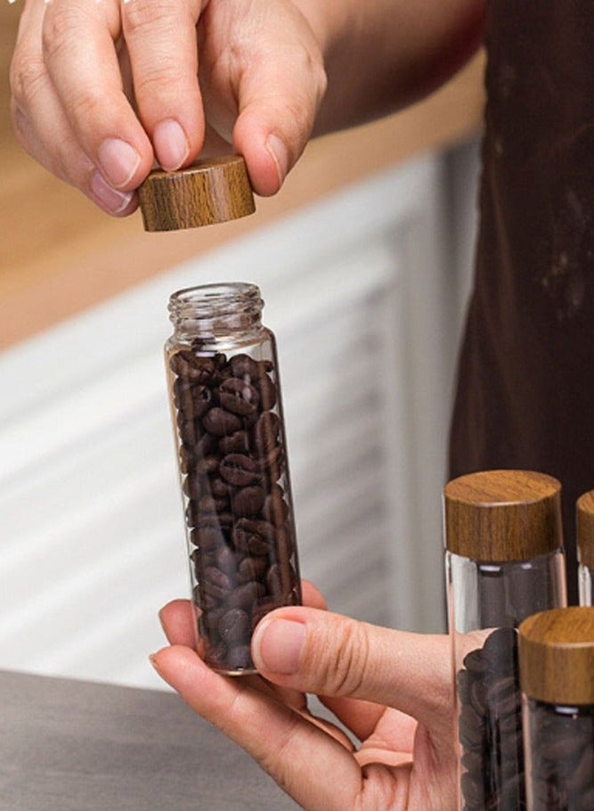 بالمعنى قاعدة صندوق تخزين حبوب القهوة، أنبوب اختبار من خشب الجوز الأسود مصنوع من زجاج البورسليكات العالي، رف عرض لتخزين زجاجات العلاج العطري - Image 2