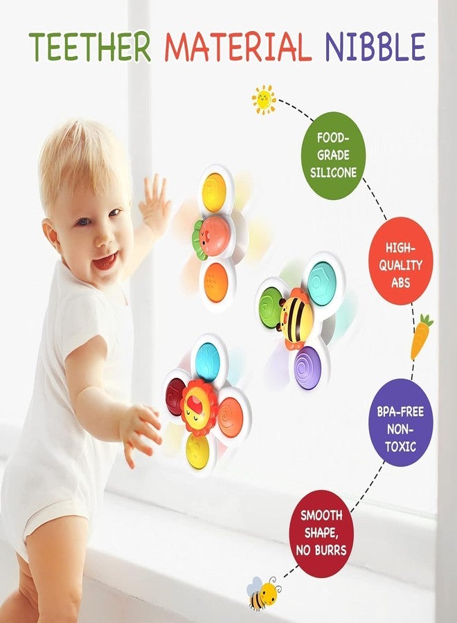 Cable World Baby Bath Toys for Kids - 3 PCS Popet Spinner Suction Cup Bath Toy for Baby Boys Girls, Waterproof Spinner Suction Cup Spinner Toy Sticks to Smooth Surface (Multi Color & Design) - Image 4