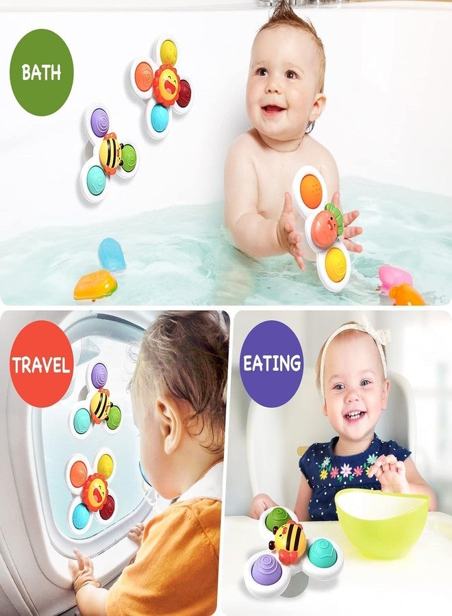 Cable World Baby Bath Toys for Kids - 3 PCS Popet Spinner Suction Cup Bath Toy for Baby Boys Girls, Waterproof Spinner Suction Cup Spinner Toy Sticks to Smooth Surface (Multi Color & Design) - Image 5