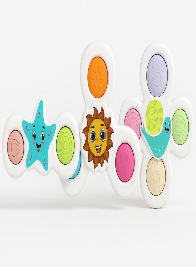 Cable World Baby Bath Toys for Kids - 3 PCS Popet Spinner Suction Cup Bath Toy for Baby Boys Girls, Waterproof Spinner Suction Cup Spinner Toy Sticks to Smooth Surface (Multi Color & Design) - Image 2