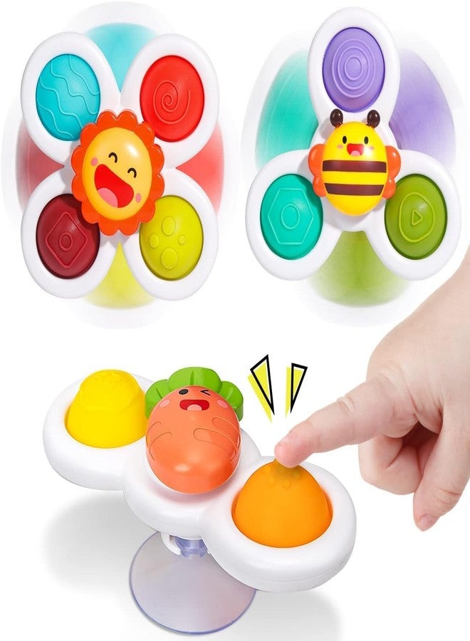 Cable World Baby Bath Toys for Kids - 3 PCS Popet Spinner Suction Cup Bath Toy for Baby Boys Girls, Waterproof Spinner Suction Cup Spinner Toy Sticks to Smooth Surface (Multi Color & Design) - Image 1