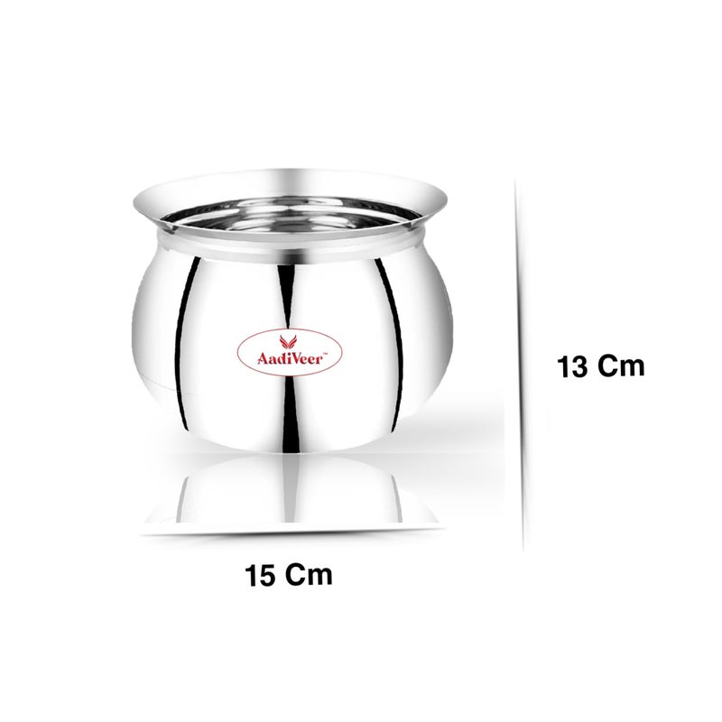 AadiVeer AadiVeer 1350ml High Mirror Polished Stainless Steel Steel Pot Milk Pot | Milk Handi | Steel Handi | Dahi Handi, Cook and Serve, Silver  - Image 4