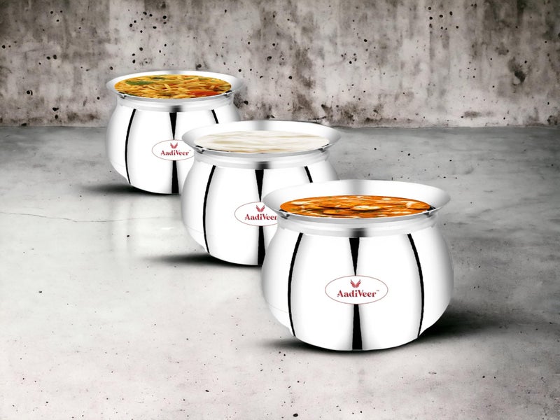 AadiVeer AadiVeer 1350ml High Mirror Polished Stainless Steel Steel Pot Milk Pot | Milk Handi | Steel Handi | Dahi Handi, Cook and Serve, Silver  - Image 5