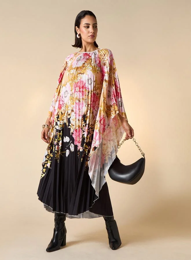 2Xtremz 2Xtremz Floral Print Midi Kaftan Dress with 3/4 Sleeves