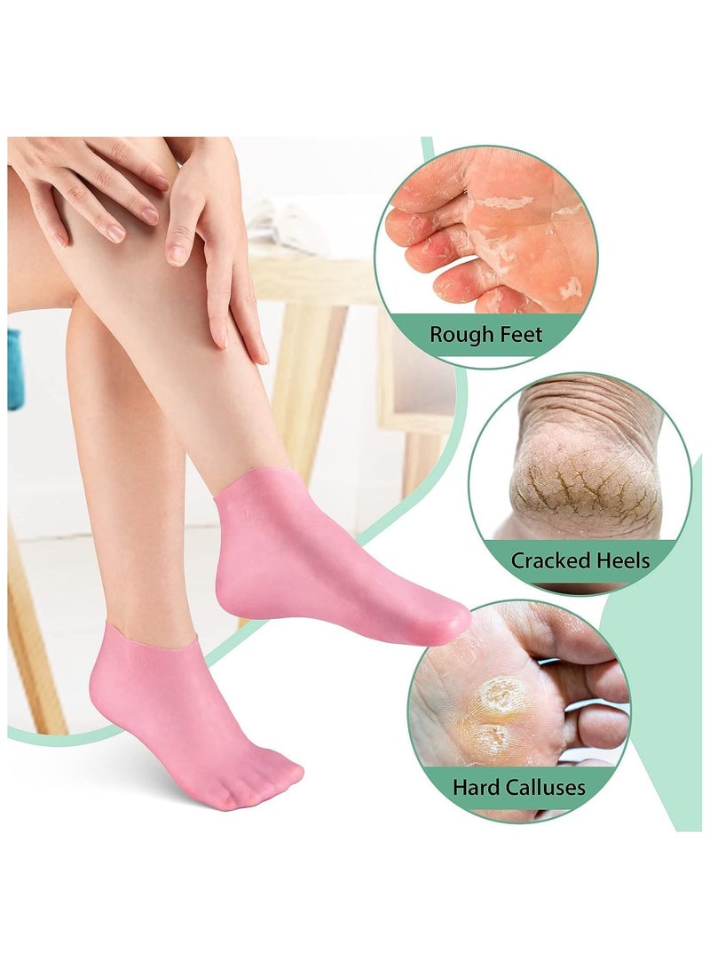 Bills Silicone Socks 2 Pairs Aloe Socks Silicone Gel Heel Socks Anti Slip Silicone Moisturizing Socks for Women Men Dry Cracking Skin,Pink and White - Image 5