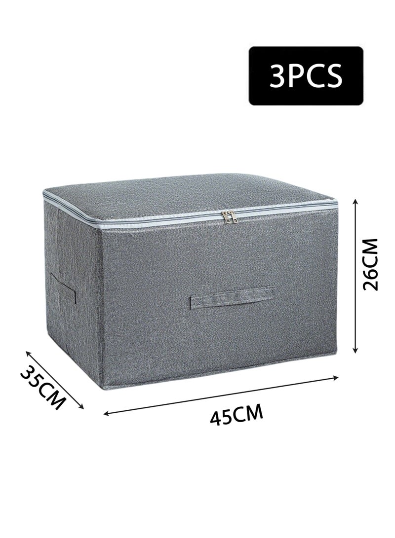 Jourvent 3PCS Storage Boxes with Zipper Lid Storage Boxes PP Plastic Board Foldable Home Storage Boxes with Lids, Basket Wardrobe Clothes Organizing Containers - Gray, Large Size 45 x 35 x 26 cm - Image 2