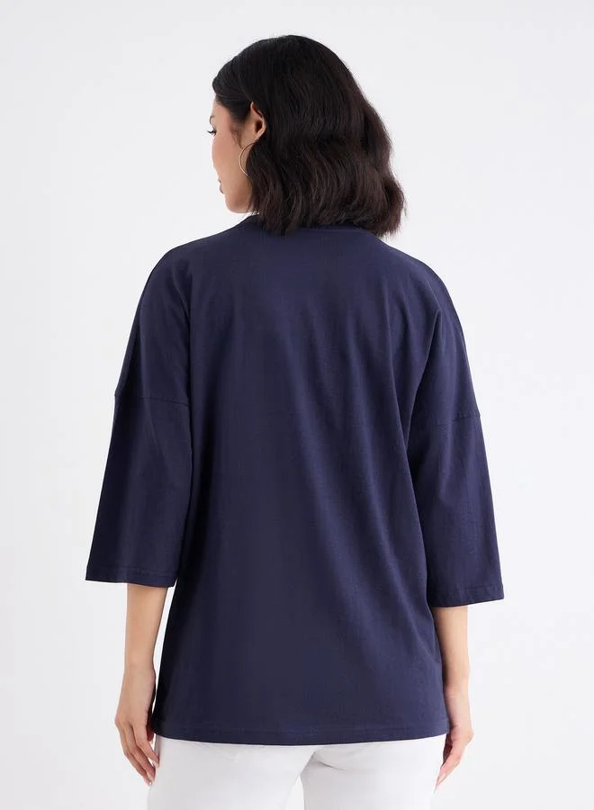 Styli Styli Women Navy Graphic Oversized T-Shirt with Dropped Shoulder