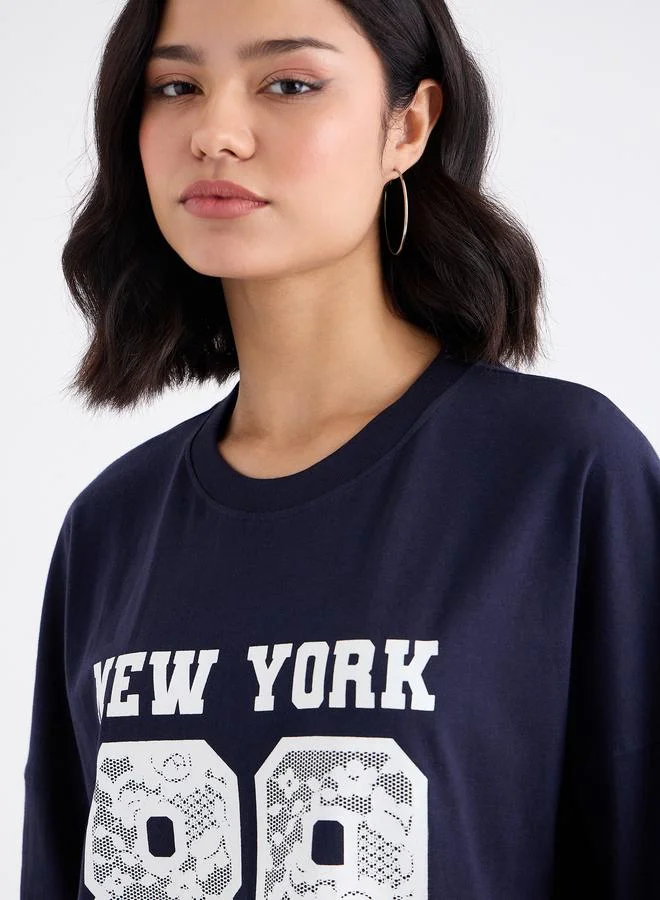 Styli Styli Women Navy Graphic Oversized T-Shirt with Dropped Shoulder