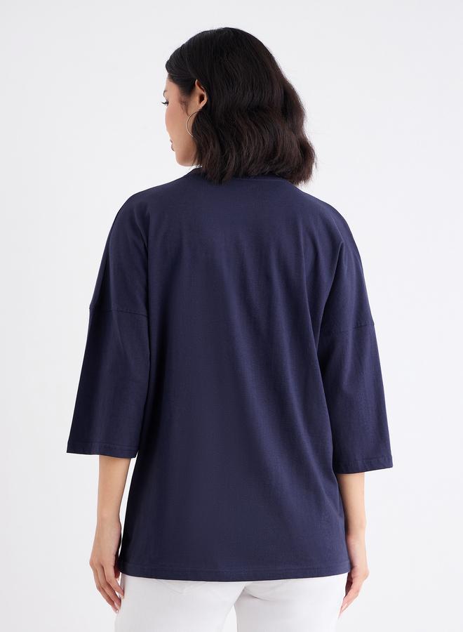 Styli Women Navy Graphic Oversized T-Shirt with Dropped Shoulder - Image 5