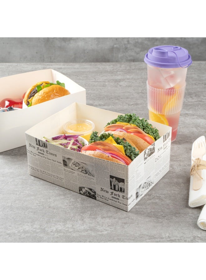 Restaurantware Bio Tek 8.4 x 6 x 3.5 Inch Burger Trays, 100 Disposable Paper Food Trays - Recyclable, Sturdy, Newsprint Paper Movie Snack Trays, For Meals, Snacks, And Baked Goods - Image 4