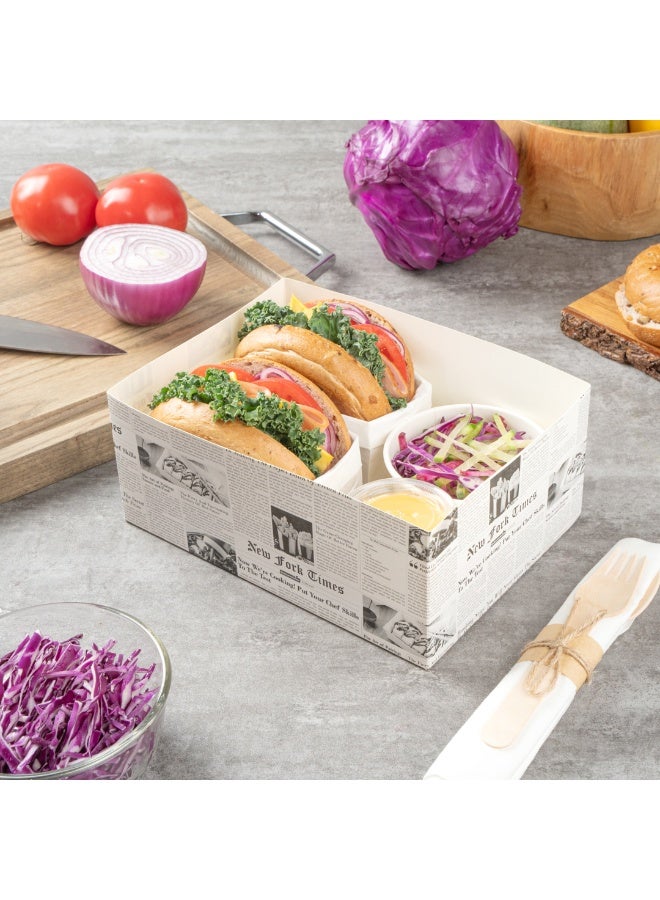 Restaurantware Bio Tek 8.4 x 6 x 3.5 Inch Burger Trays, 100 Disposable Paper Food Trays - Recyclable, Sturdy, Newsprint Paper Movie Snack Trays, For Meals, Snacks, And Baked Goods - Image 3