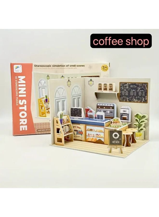 مجموعة مقهى 29 قطعة نموذج منزل مصغر اصنعه بنفسك لغز تركيب إبداعي دايوراما - Image 1