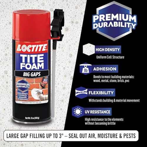 Loctite لاصق لوكتايت فوم PU | رغوة متوسعة لملء الفجوات الكبيرة | تبقي الغبار والآفات بعيدًا | سهل الاستخدام يجف بسرعة | مقاوم للماء | لا يتقلص | تطبيق سهل | الأبواب | أنابيب PVC | الحمام | قنوات التكييف | أبيض | 340 جرام × 12 - Image 3