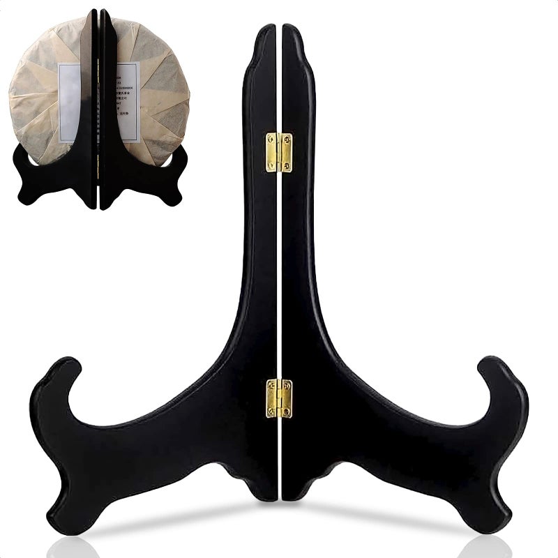 Reorient Guffman 12 Inch Wooden Display Stand - Black Wood Plate Stand Frame - Decorative Plate Holders Stands for Display Pictures, Cookbooks, Home, Birthday, Party, Table Easel Display - Image 1
