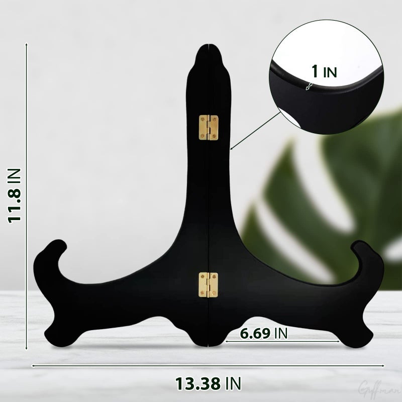 Reorient Guffman 12 Inch Wooden Display Stand - Black Wood Plate Stand Frame - Decorative Plate Holders Stands for Display Pictures, Cookbooks, Home, Birthday, Party, Table Easel Display - Image 2