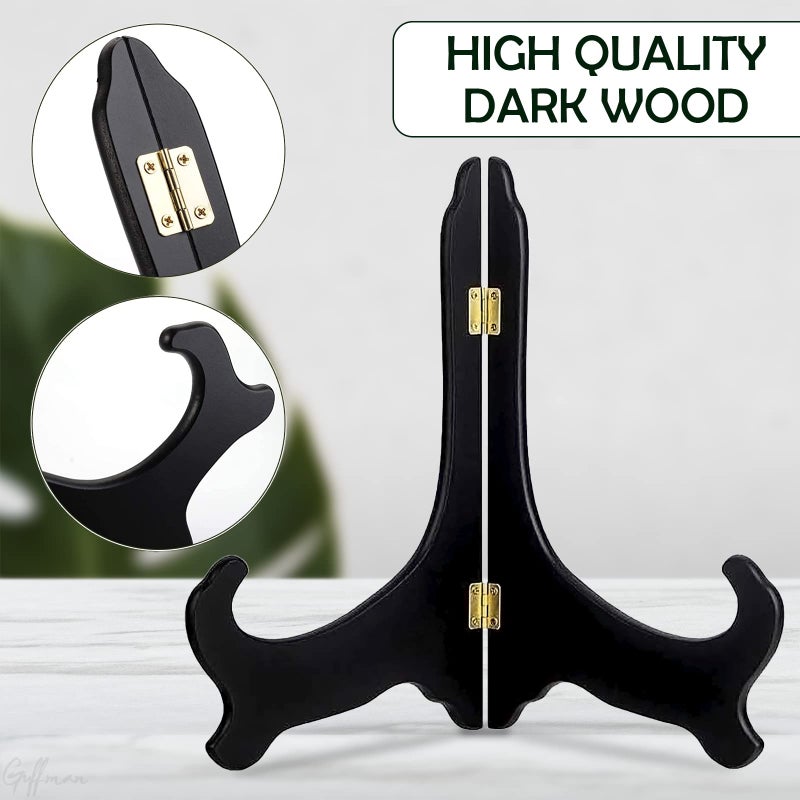 Reorient Guffman 12 Inch Wooden Display Stand - Black Wood Plate Stand Frame - Decorative Plate Holders Stands for Display Pictures, Cookbooks, Home, Birthday, Party, Table Easel Display - Image 3