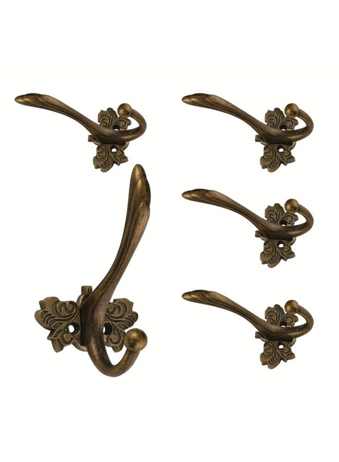 5pcs Bronze Antique Metal Hooks Heavy Duty Wall Mounted Hangers For Coat Towel Keys - Image 2