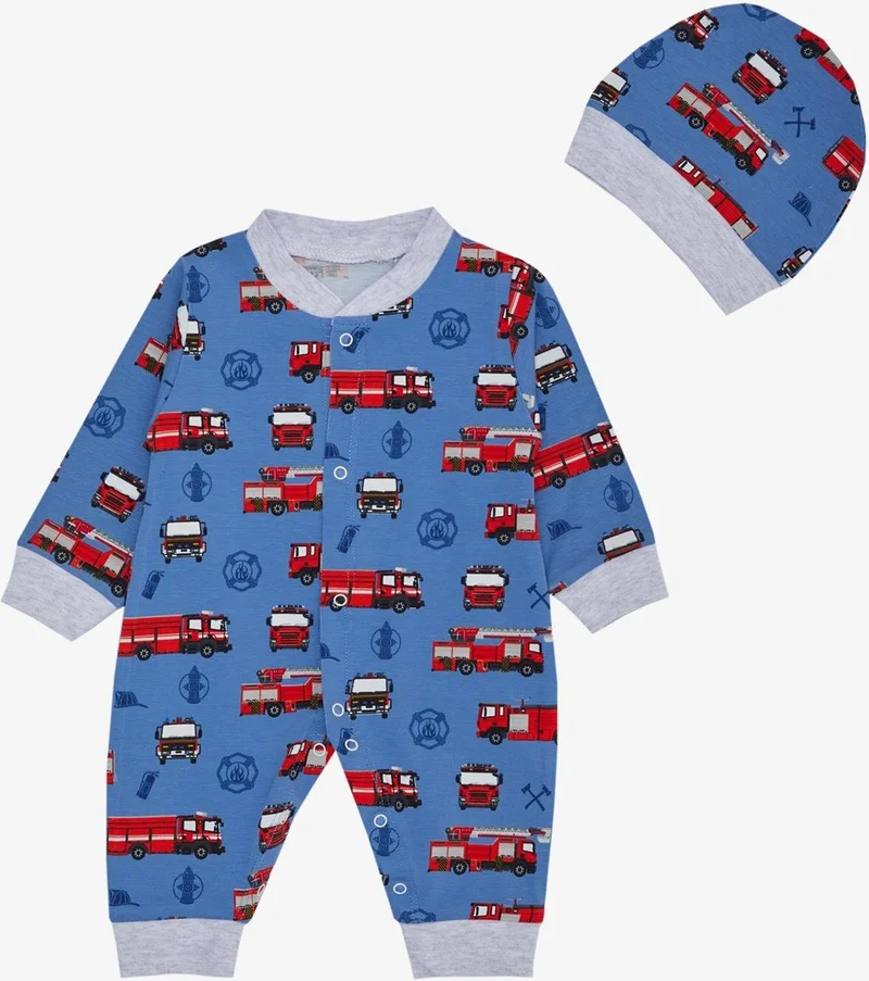 Breeze Baby Boy Jumpsuit Fire Truck Patterned 0-6 Months, Indigo