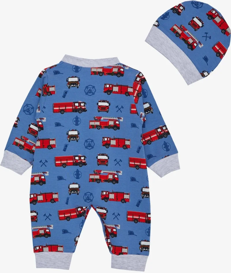 Breeze Baby Boy Jumpsuit Fire Truck Patterned 0-6 Months, Indigo