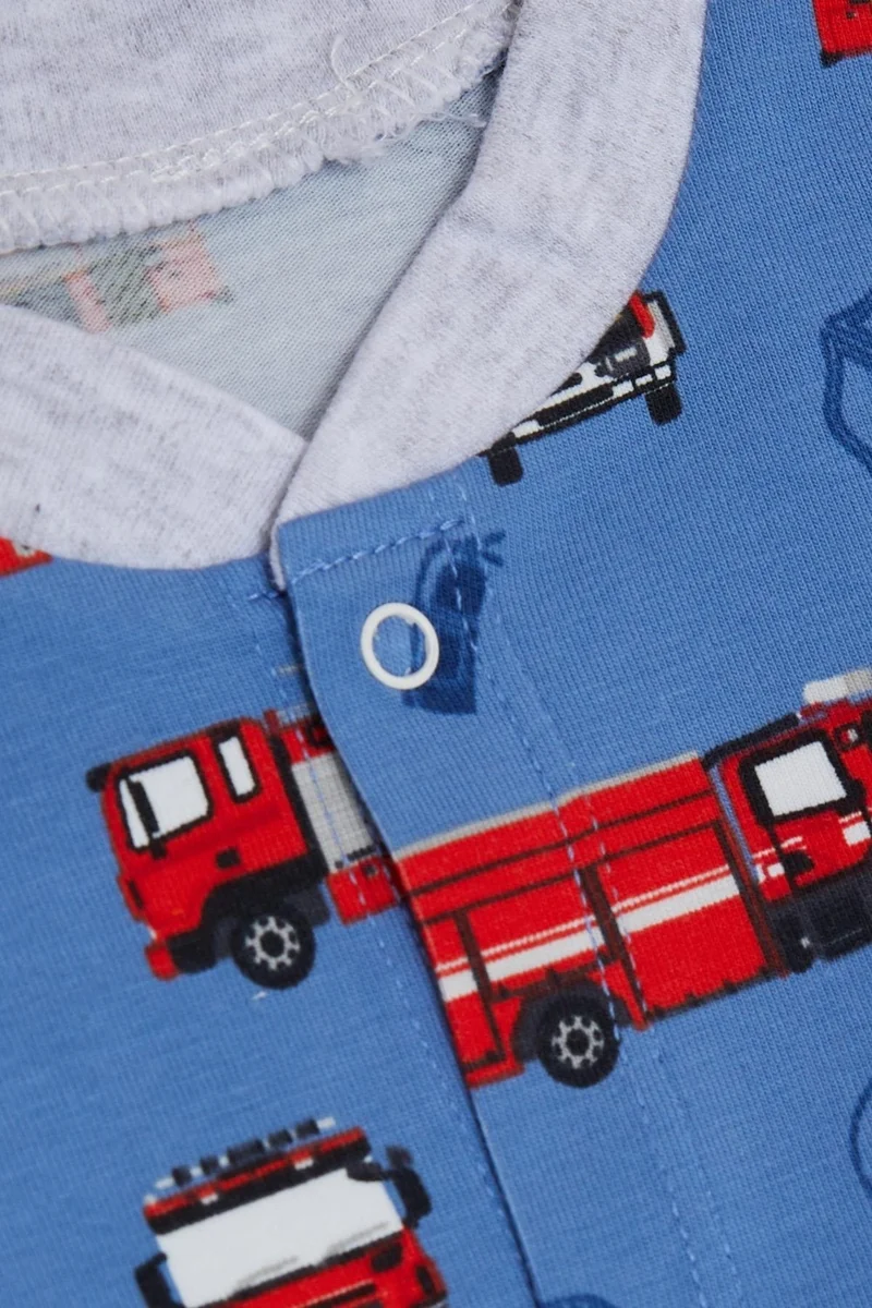 Breeze Baby Boy Jumpsuit Fire Truck Patterned 0-6 Months, Indigo