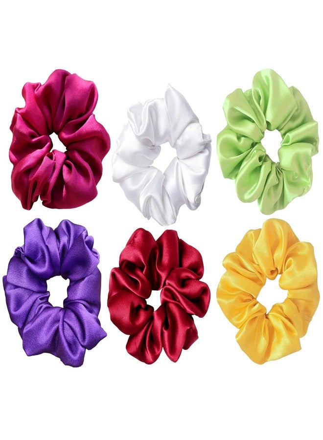 IGNOTO (Pack of 6) Satin Hair Scrunchies Combo - Soft and Durable Elastic Bands || Smooth Satin Scrunchies || P.GRN-PNK-PPL-RED-YLW_WHT - Image 1