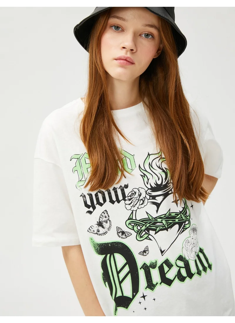 كوتون Printed T-Shirt Crew Neck Short Sleeve Cotton