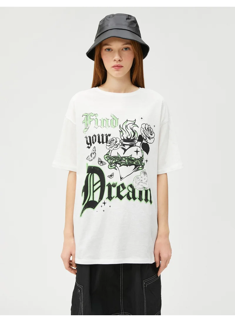 كوتون Printed T-Shirt Crew Neck Short Sleeve Cotton