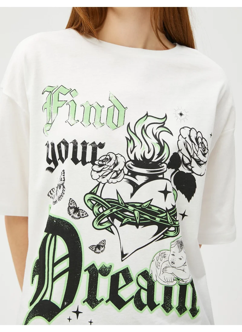 كوتون Printed T-Shirt Crew Neck Short Sleeve Cotton